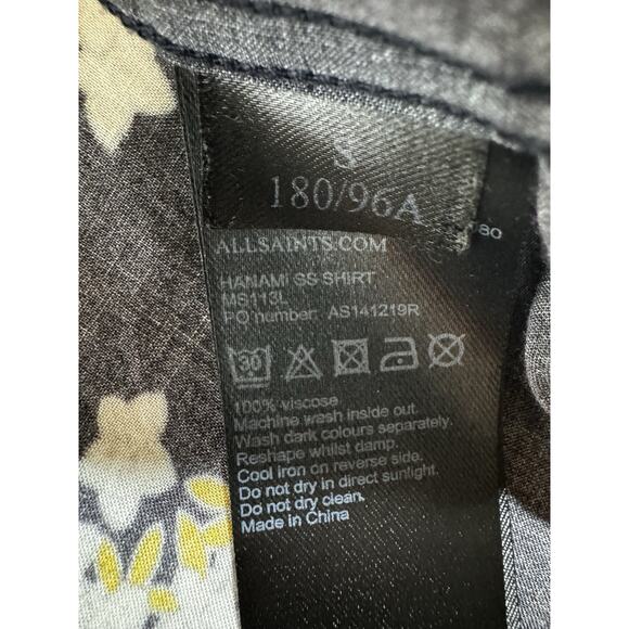 AllSaints Coal Black Ivory Bloom Floral Shirt Honey Leaf Resort Style Mens SZ S - Picture 7 of 12